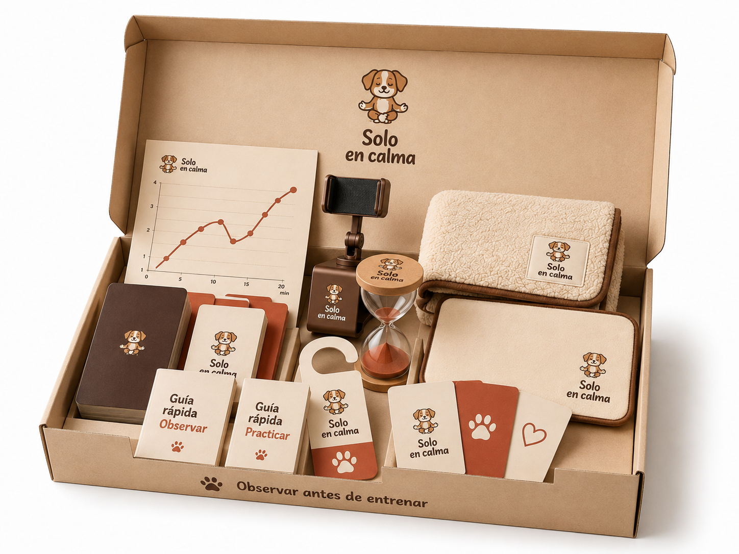 Caja del Kit Umbral completo abierta, con todos los materiales de la marca